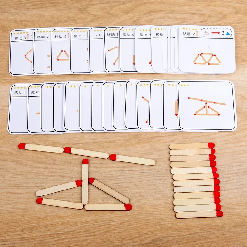 

Matches Puzzles Game Wooden DIY Math Geometry Board Game Thinking Match