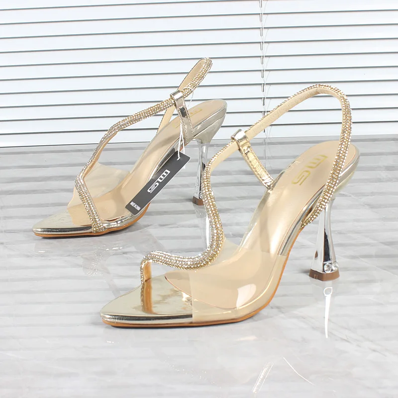 Women's Shoes 2024 Summer New PVC Crystal Back Strap High Heels Fish Mouth Stiletto Fashion Party Sexy Women Sandals