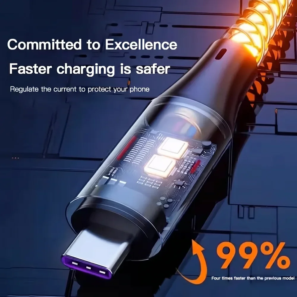 66W 플로잉 LED 발광 RGB USB C to Type C 충전 케이블, 아이폰 17 16 Pro, 화웨이, 삼성, 오포, 비보용 데이터 동기화 USB 케이블