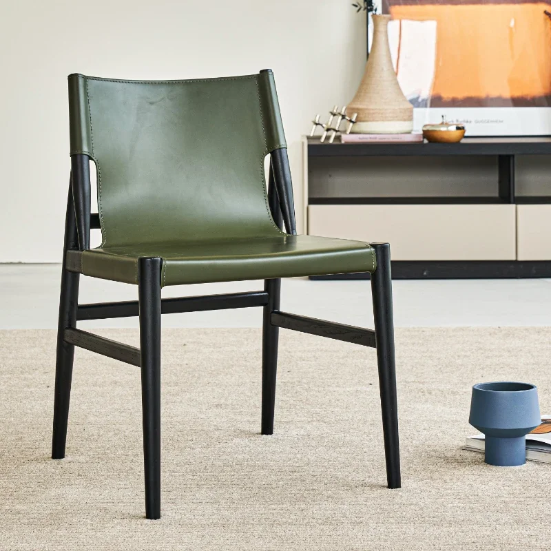 

/Dining chair/armrest-free/saddle leather ash dark green dining chair
