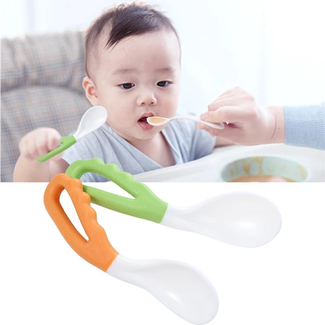 1Pc Portable Baby Food Spoon Green Orange Infant Training Spoons Children  Learning To Eat Curved Oval Feeding Newborn Tableware - AliExpress