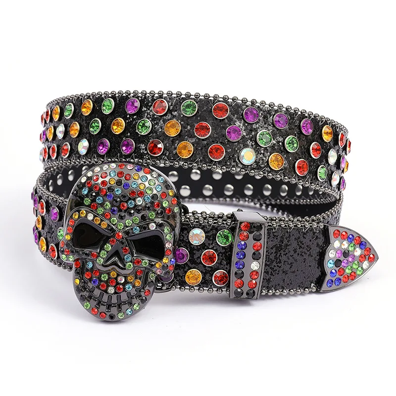 Designer Rhinestone Belt Western Cowboy Dimon Studded Belt Genuine PU Leather Punk Bling Belts For Woman Man