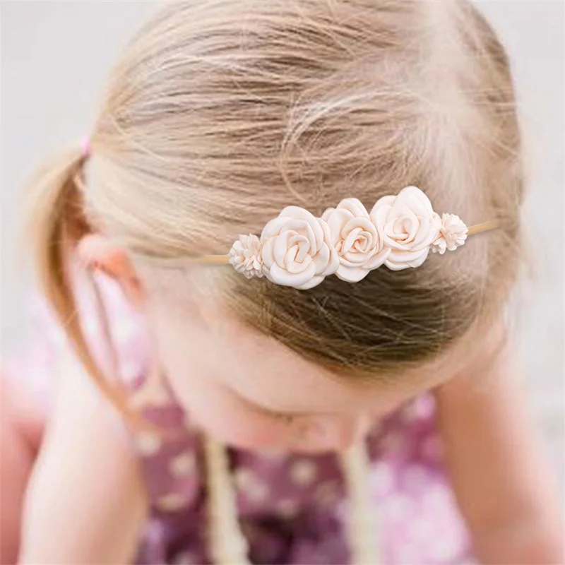 Lovely Infant Baby Flower Headbands Soft Elastic Floral Headwear Pearl Rhinestone Hair Bands for Newborn Toddlers Headwrap