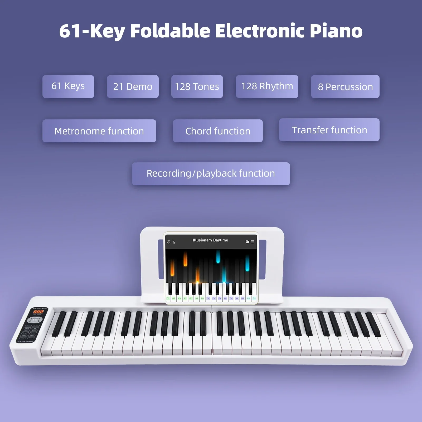 1PCS Multifunctional electronic organ portable 61-key foldable LCD display BT connected digital piano for adult beginners