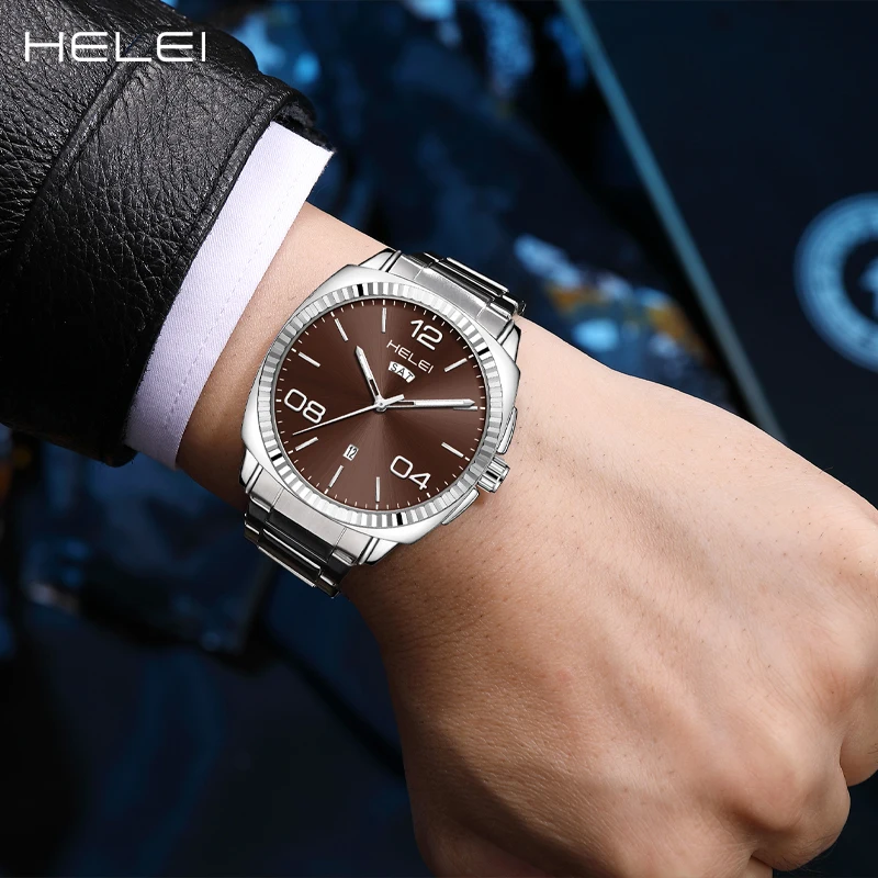 HELEI Luxury Brand Seiko Original Watch Gradient Exquisite Dial Steel Waterproof Luminous Fashion Luminous Quartz Watch