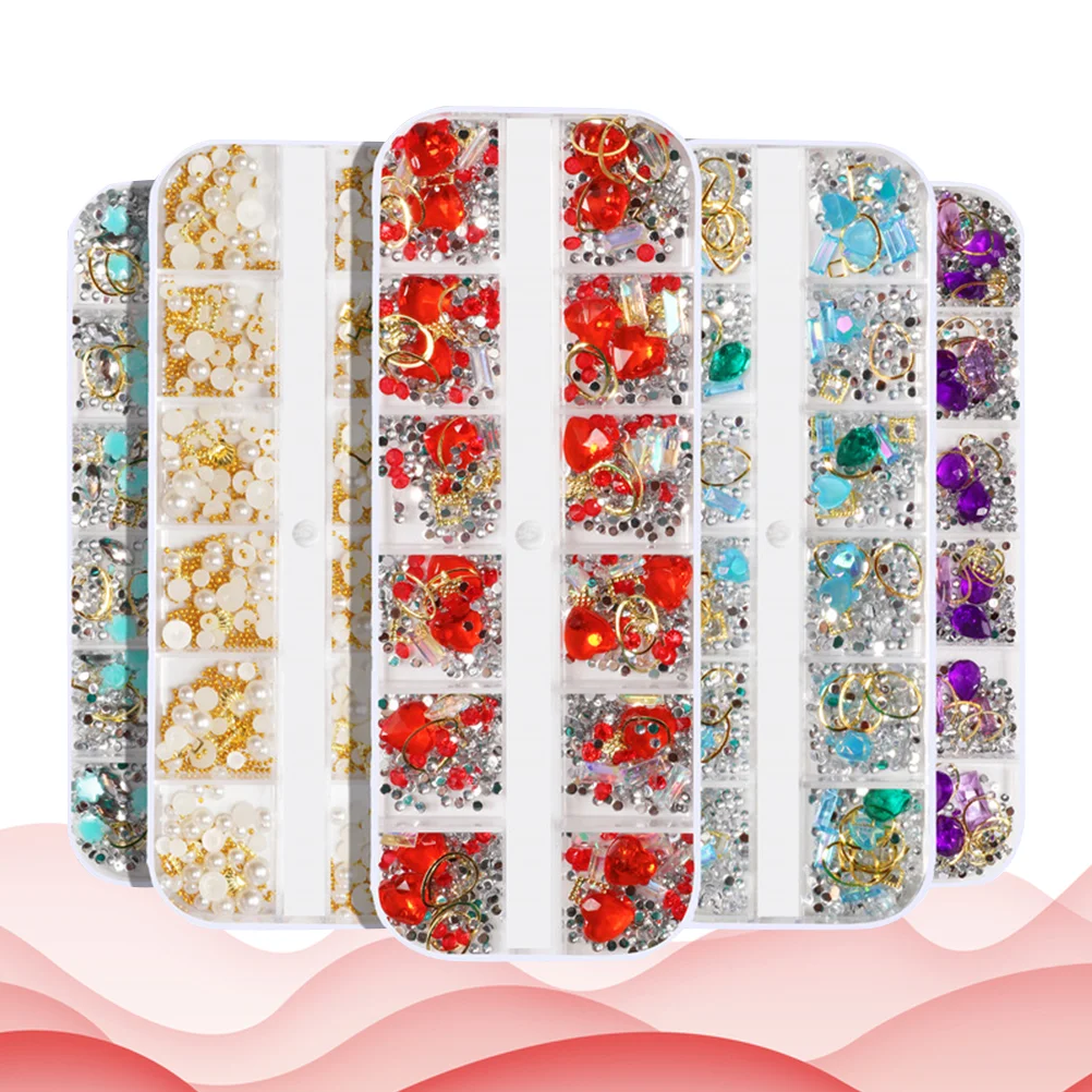 

6 Box Nail Tip Rhinestones DIY Manicure Pearl Decor Decorations Accessories Beading
