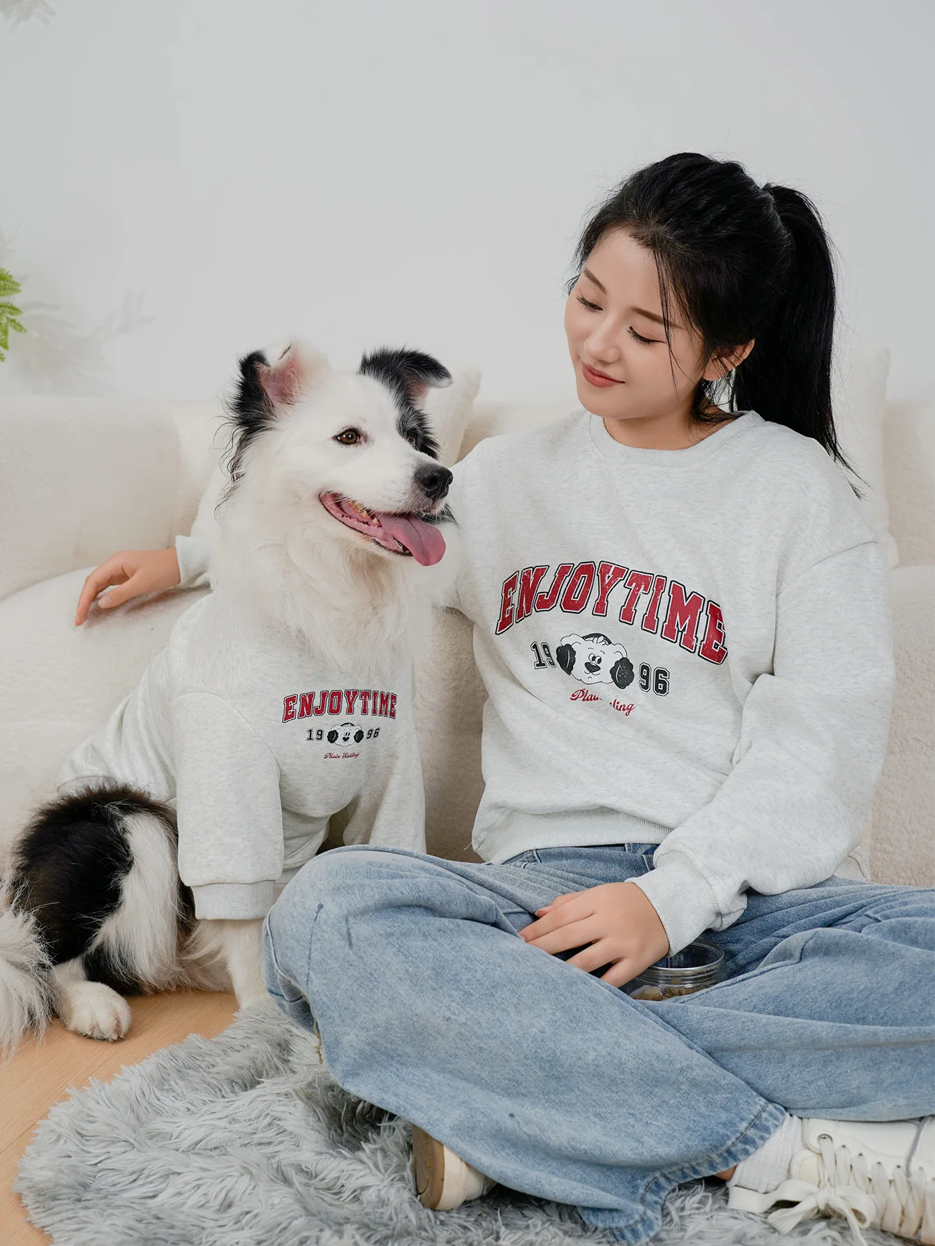 개 고양이 티셔츠 성인 부모-자녀 의상 여름 새로운 줄무늬 웃는 얼굴 면 티셔츠 느슨한 두 다리 옷 부모-애완 동물