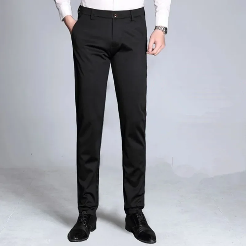Business Pants Suit Pants Men Pants Extra Long Dress Pants For Tall Men Business Plus Size 44 46 Formal Straight Black Loose Dark Blue Office Work Male Trousers