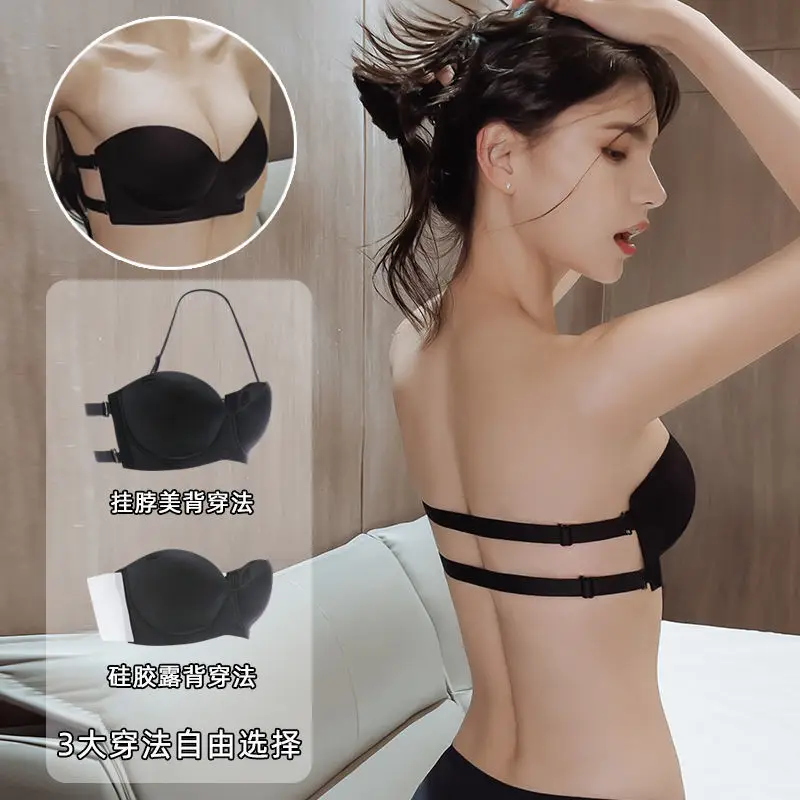 

Strapless Bra Large Size Push Up Bra Thin Section Lace Non-Slip Underwear Invisible Bra Lift Beautiful Back Female Lingerie