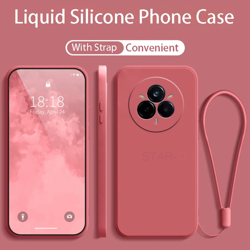 Liquid Silicone Phone Case with Lanyard - Original Strap Back Cover