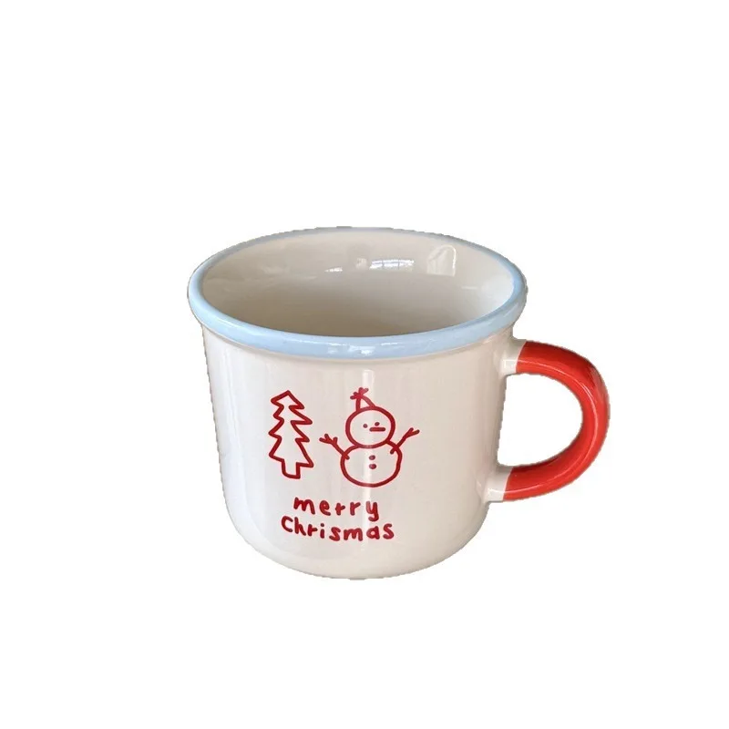 Ins Style Winter Snowman Ceramic Mug Breakfast Milk Cup Couple Commemorative Cute Pattern Creative Suitable for Giving Friends