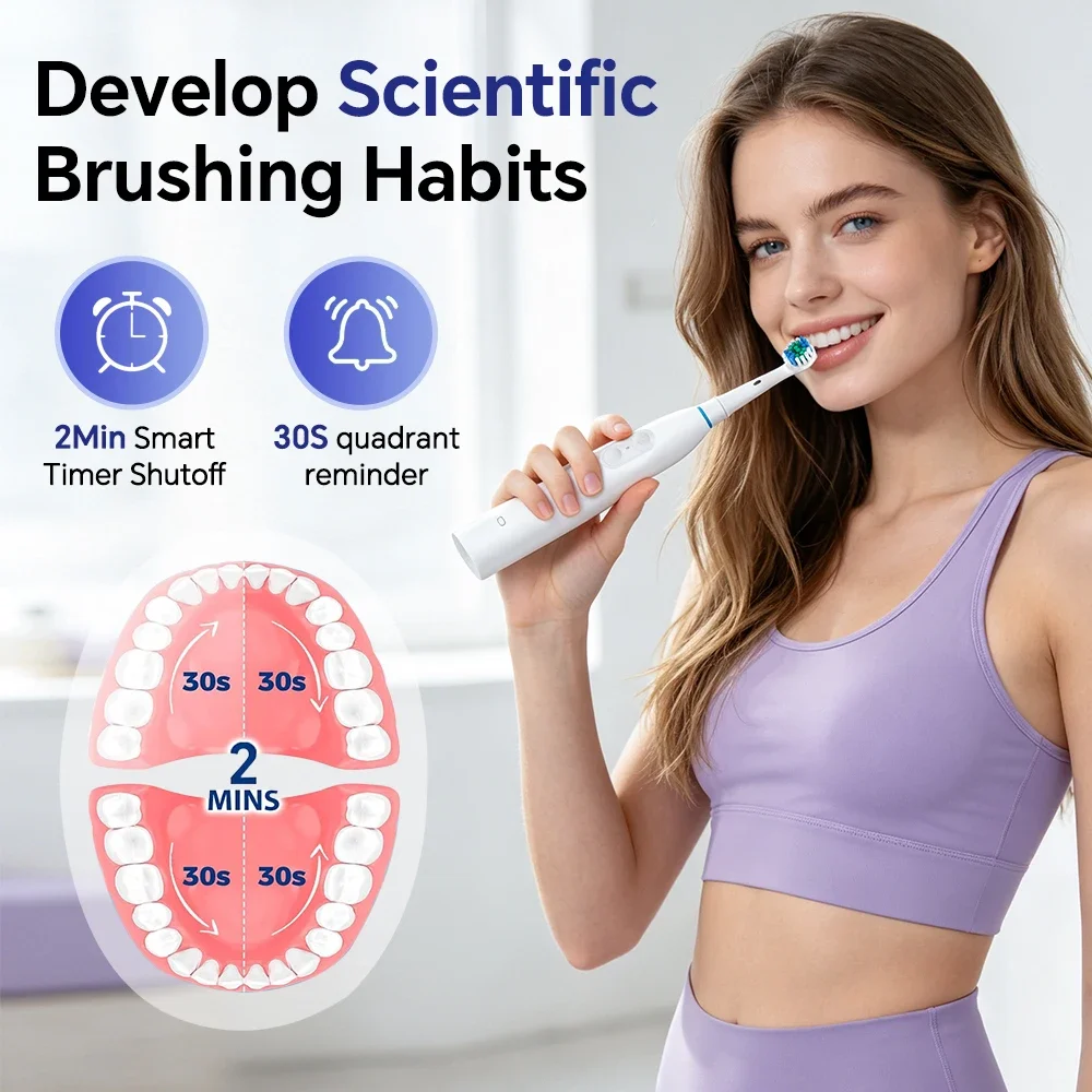 Rechargeable Oscillating Electric Toothbrush for Adults - 5 Modes, Waterproof, with 4 Brush Heads