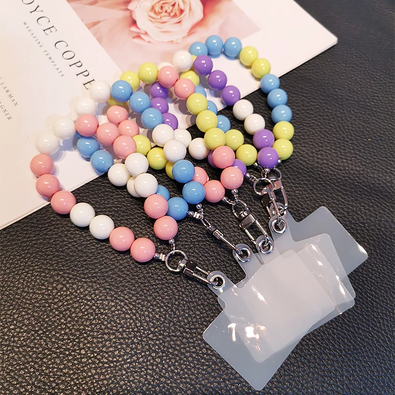 Mobile Phone Lanyard Short Wrist Pendant Portable Chain Colorful Bead Pendant Hand-beaded Strong Phone Anti-lost Sling Lanyard
