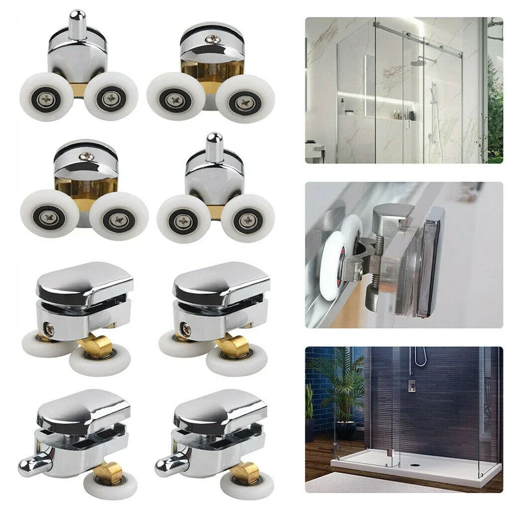 4pcs Shower Screen Door Roller Zinc Alloy Double-Wheel Sliding Shower Door Roller Top And Bottom 23mm Replacement