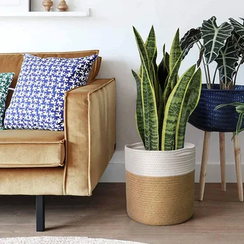 Panier à plantes en corde de coton, grande capacité, support de Pot de fleur tissé à la main, panier de rangement de jardinière d'intérieur pour magasin de plantes, jouets et vêtements 1