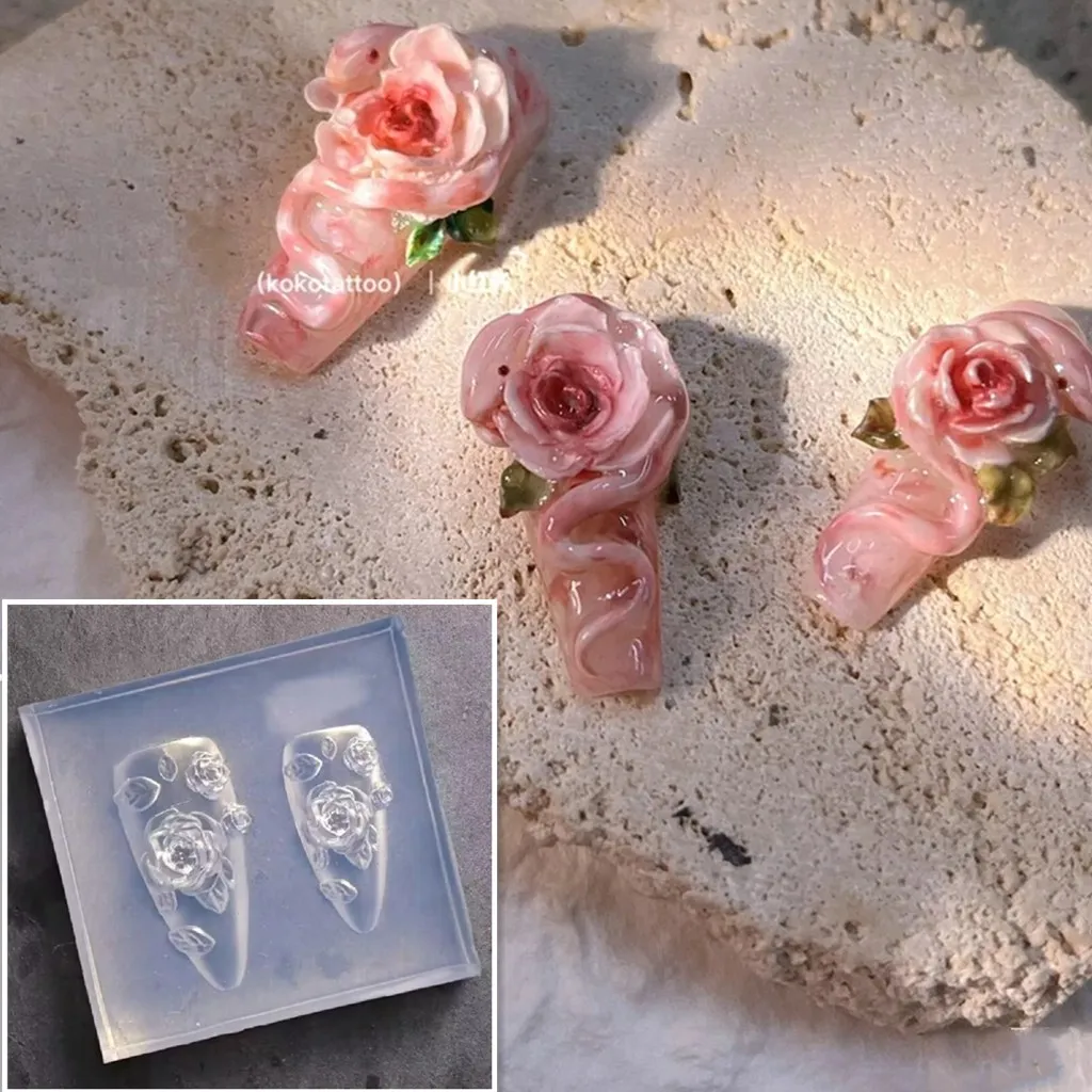 1pc Peony 3D Acrylic Mold Tulip Nail Art Decorations Nails DIY Silicone