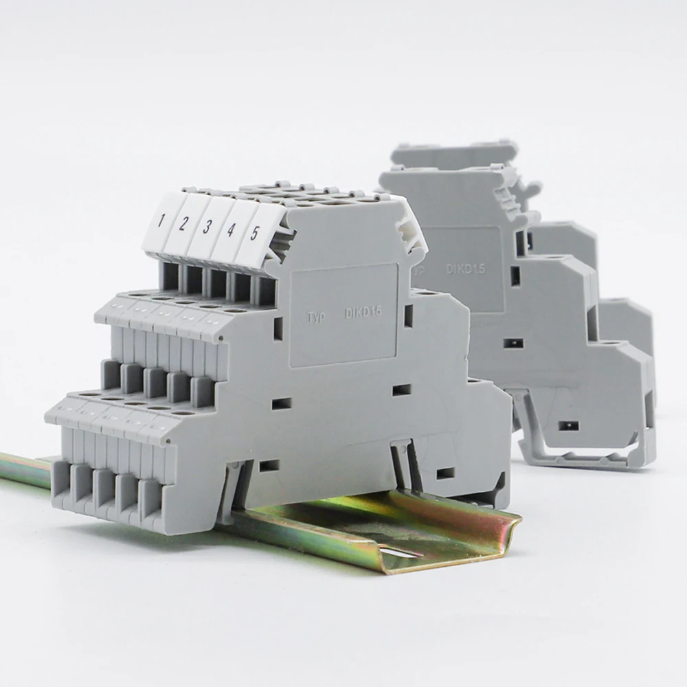 10Pcs DIKD1.5 Three Layer Terminals Electrical Connector DIN Rail Terminal Block 0.2-2.5 mm&sup2; Rail Sensor Brass Terminal Block