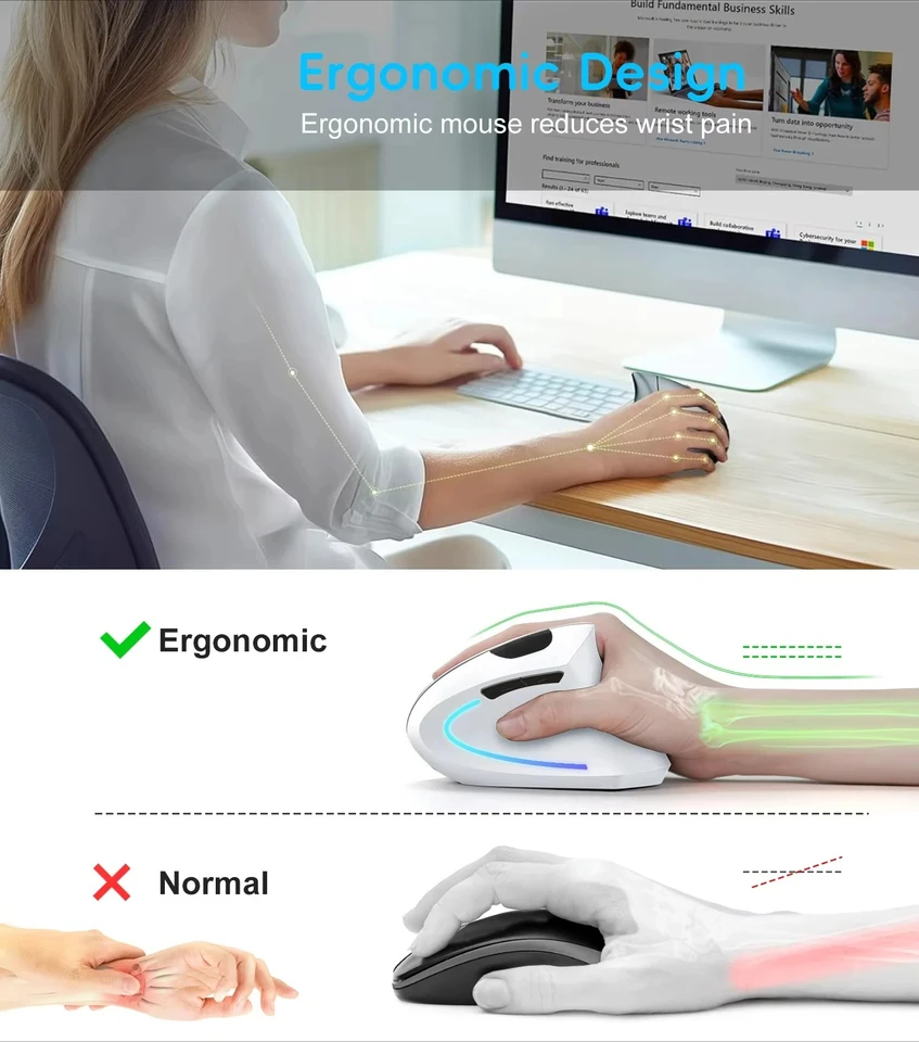 Mouse da gioco verticale ergonomico wireless ricaricabile ottico 2.4G per computer PC, laptop e desktop con connessione USB._voghion.com