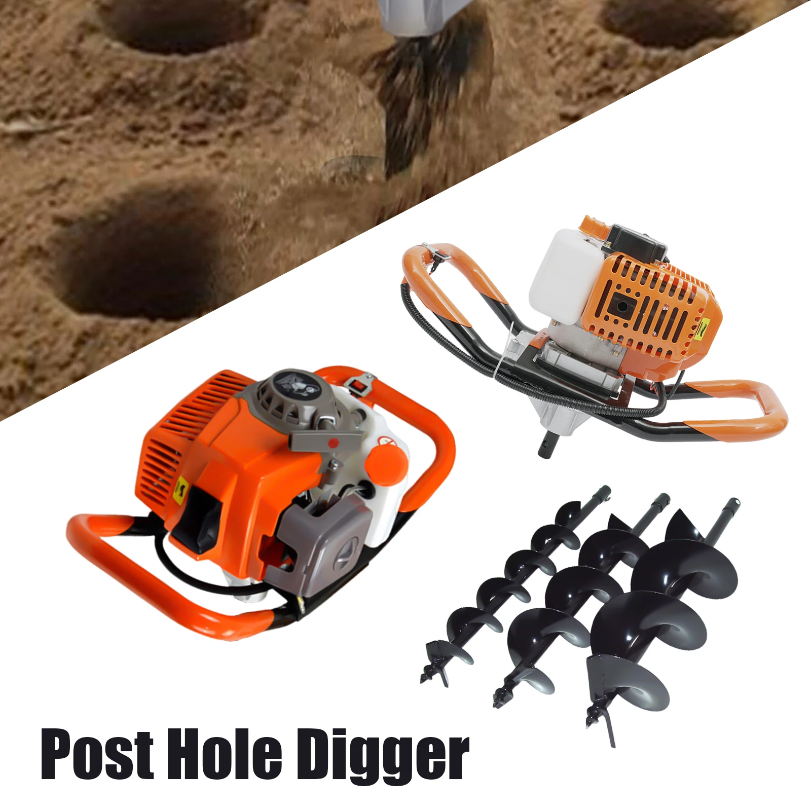 Gas Powered Earth Auger 71CC/52CC Post Hole Digger Borer Ground 4" 6" 8" Bits Petrol Earth Auger Post 52cc Hole Digger Garden