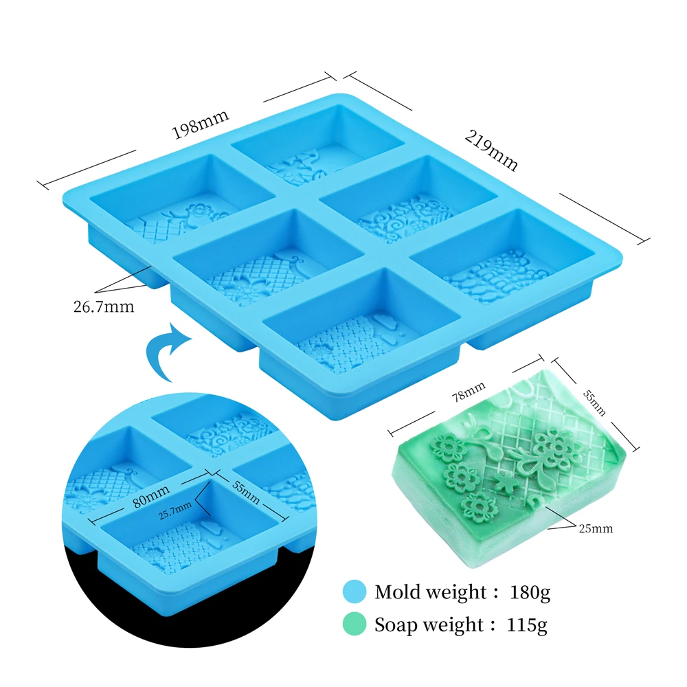 6-Cavity Silicone Soap Molds with Mixed Lace Patterns for DIY Soap Making Decor Crafts