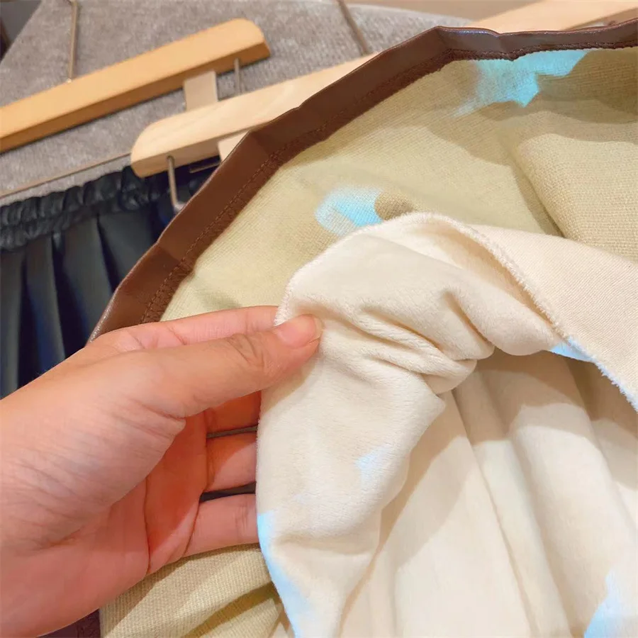 Girl Dress New Autumn Winter Korean Fashion Style Leather Skirt Girls Solid Pleated Skirt Girls Casual Dresses Kid Clothes