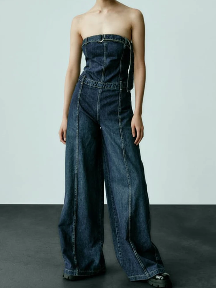 

Sexy Women's Denim Jumpsuit Off Shoulder Backless One Pieces Pants Women Strapless Playsuits Streetwear Vintage Female Jumpsuits