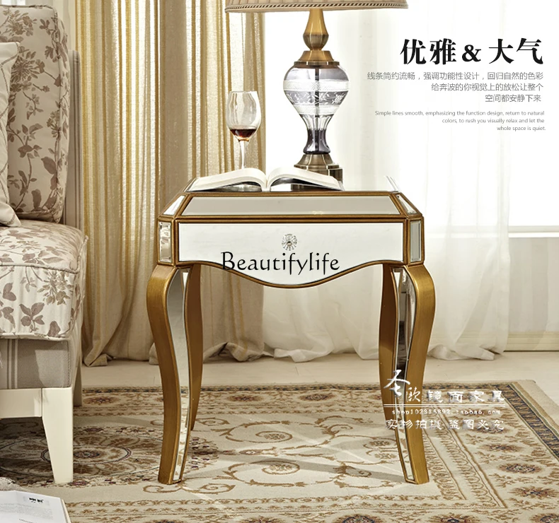 Mirror corner table glass coffee table is sofa small mini simple and modern