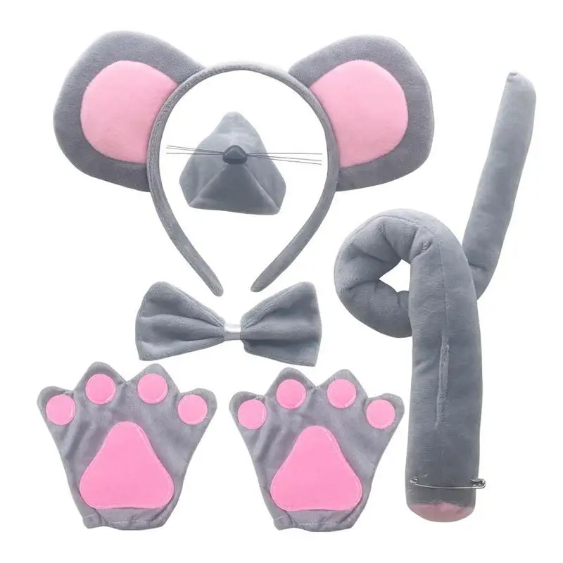 Ensemble d'accessoires de costume de souris pour enfants, oreilles de souris, bande de sauna, queue, antarcand, arc aught, costume d'animal 3D pour la fête de cosplay