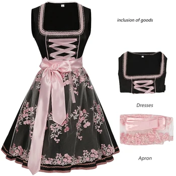 2025 Hot New Munich Oktoberfest Women's Dresses with Apron, Halloween Carnival Clothing, Bavarian Elegant Female Costumes 1