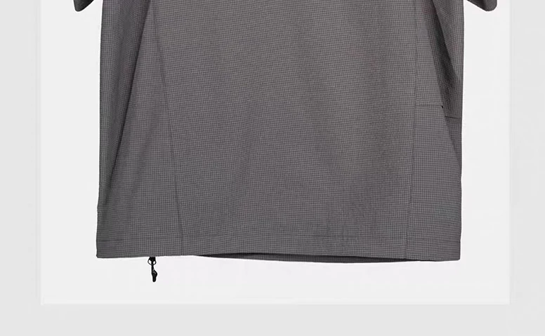 Nosucism 24ss Incline zipper Gray short sleeve shirt textured sorona fabric centered chest pocket irregular collar techwear