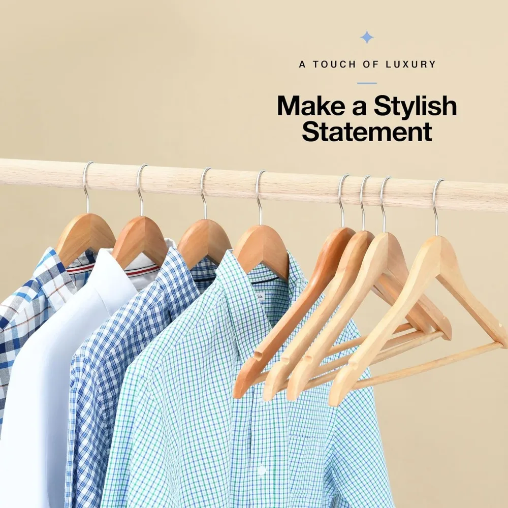 Premium Wooden Hangers Durable Non Slip Coat Hangers Heavy Duty Natural Solid Wood Hanger Clothes Storage Hangers Swivel Hooks 5