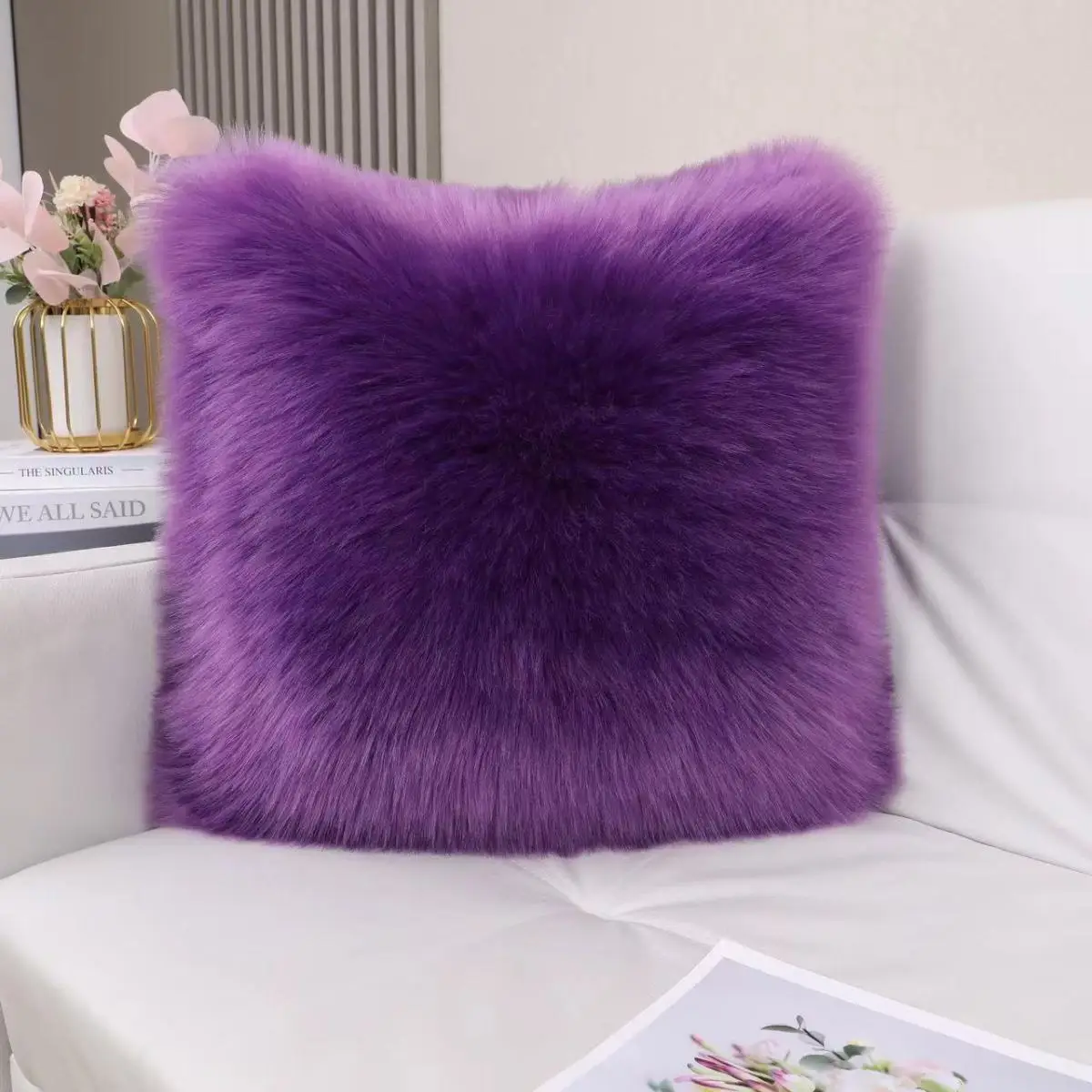 Super Soft Throw Pillows Plush Square Faux Fur Cushion Throw Pillow Rabbit Fur Cushion Luxury Warm Pillowcase Home Decors 4