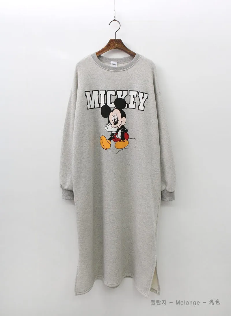 Disney Mickey Mouse Spring Autumn Sweatshirt Long-Sleeved Dress Woman  Clothing Hooded Collar Pocket Casual Lady Dress Sweatshirt