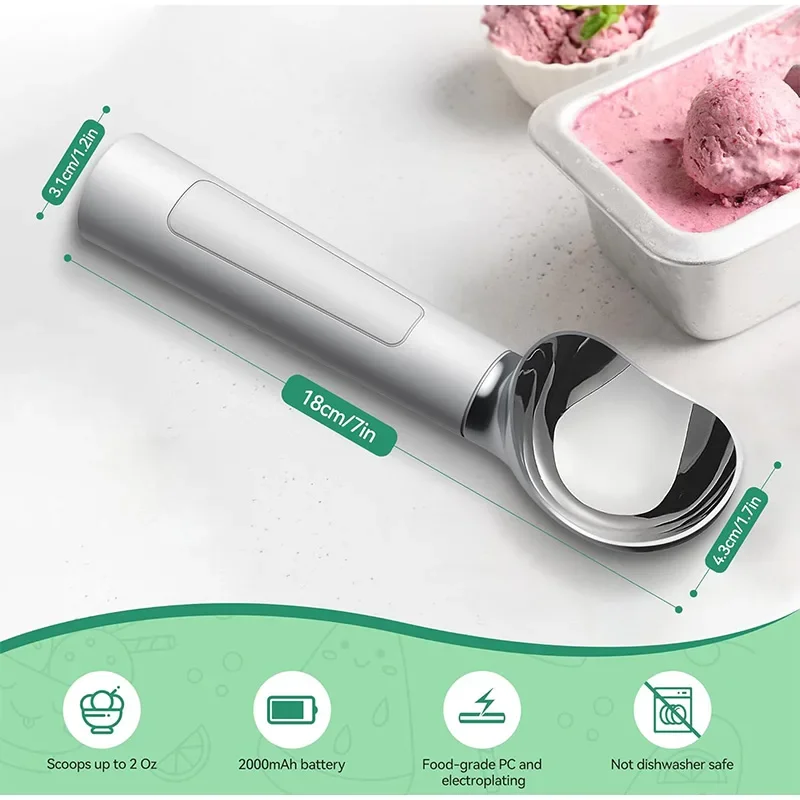 LAUDTEC Rechargeable Heated Ice Cream Scoop – Electric Scoop Heats To 158°F For Hard Ice Cream, Yellow, With LED Display