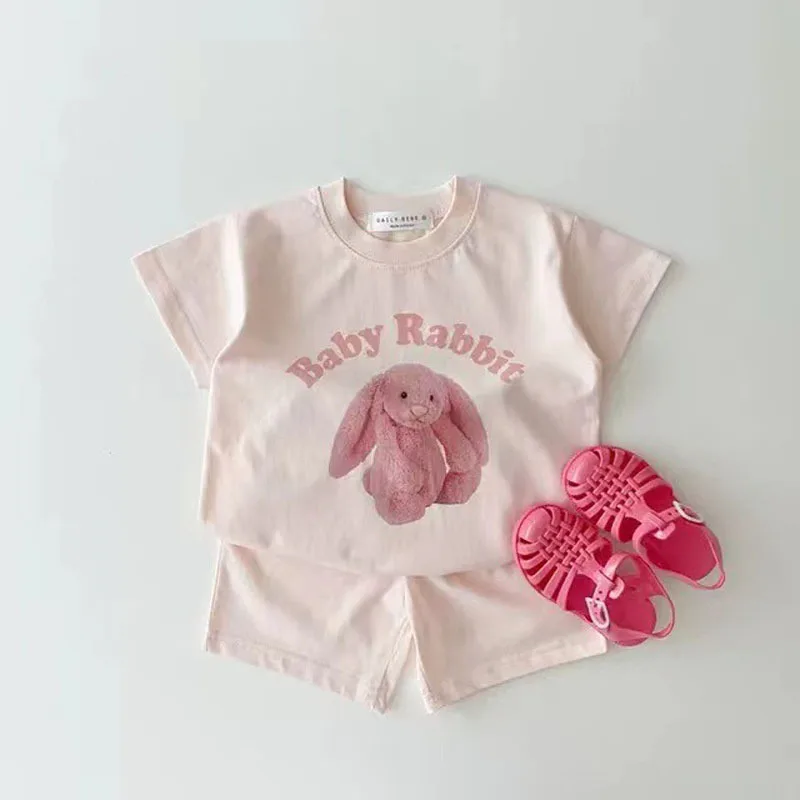 Children Summer Fashion Set Baby Girl Cute Rabbit T-shirt Boy Cool Lion Short Sleeves Tops And Cotton Shorts Kid Sports Suit warm Baby Clothing Set