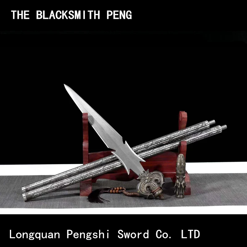 Wilton Chamberlain/"Longxing Tianxia" spear/Wushu spear gun in patterned steel/China imitates 18 kinds of ancient weapons