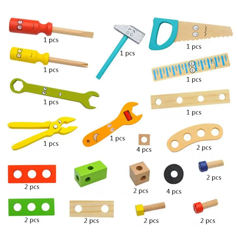 Educational Montessori Kids Toys Wooden Toolbox Pretend Play Set Children Nut Screw Assembly Simulation Carpenter Tool Puzzle 5