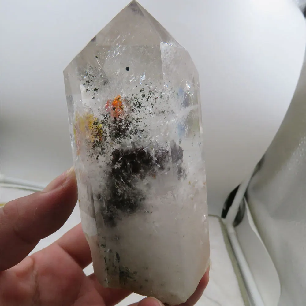 

464g New Natural Phantom Quartz Crystal Wand / MIca Quartz Crystal / with rainbow Reiki Healing Fengshui Fortune Power Stone
