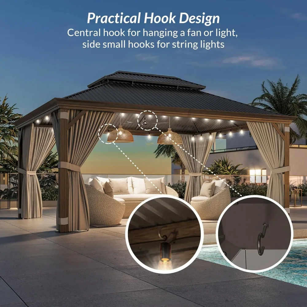 12 x 16ft Hardtop Gazebo, Widen Pole Outdoor Canopy, Aluminium Frame Galvanized Steel Double Roof Waterproof Gazebos 3