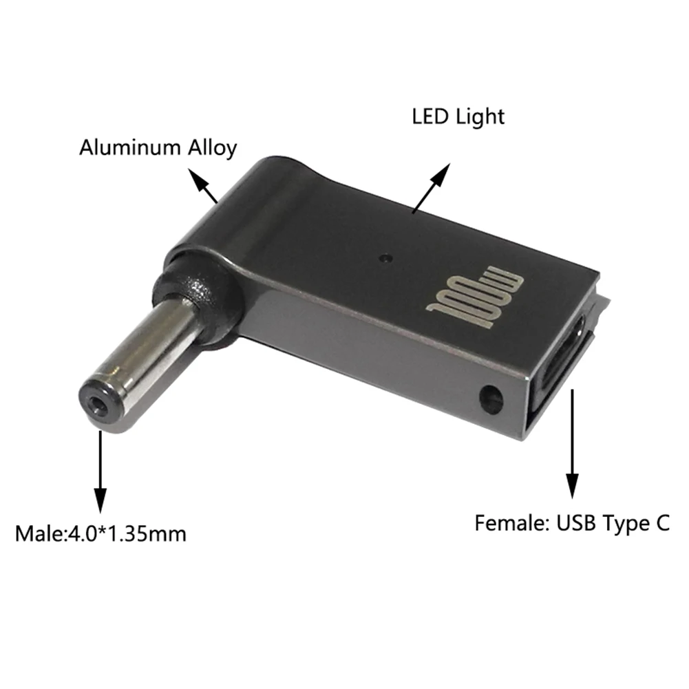 Laptop Power Adapter 100W 5A PD Converter Trigger Jack DC to Type C Femal 5.5/7.4 Zinc Alloy Light Head for Dell/HP/ASUS