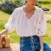 BOHO INSPIRED blouse white cotton floral embroidery women's shirt loose boho style v-neck long sleeve tunic sexy tops