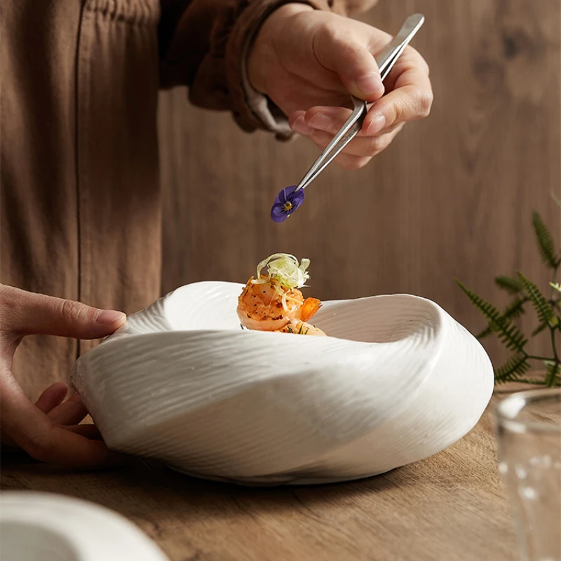 Creative white ceramic platter Fruit salad cold dish artistic conception dish characteristic modeling kitchen tableware plates