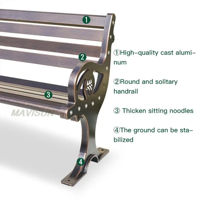 Camping Furniture Garden Aluminum Retro Black Simple Long Chair For Park Square Plaza Outdoor Shopping Street Lazy Waiting Chair