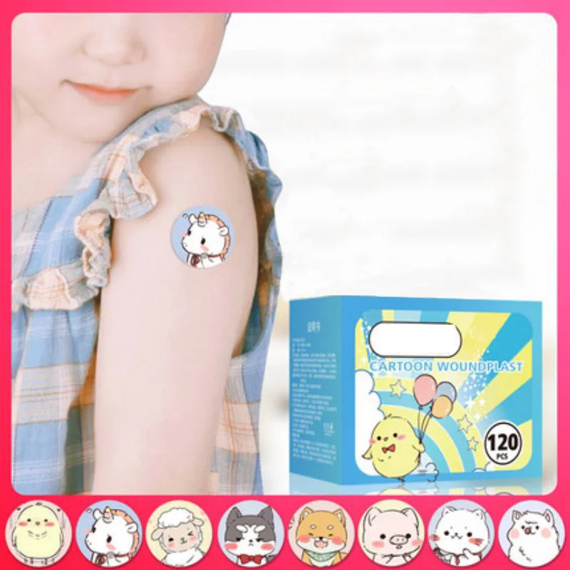 

120pcs/Pack Cartoon Waterproof Skin Patch Tape Sticker Breathable Band Aid Round Shaped Adhesive Bandages for Children