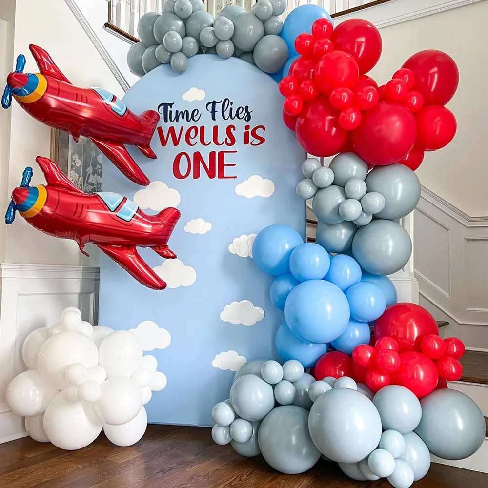 

114Pcs Time Flies Theme Balloon Garland Arch Airplane Foil Balloon Taking Flight Plane Birthday Party Decor Baby Shower Globos
