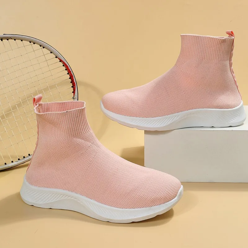 Women Sneakers Knit Slip on Casual Shoes Breathable Comfy Vulcanized Shoes Platform Loafers Flats Sports Shoe Large Size 36~43