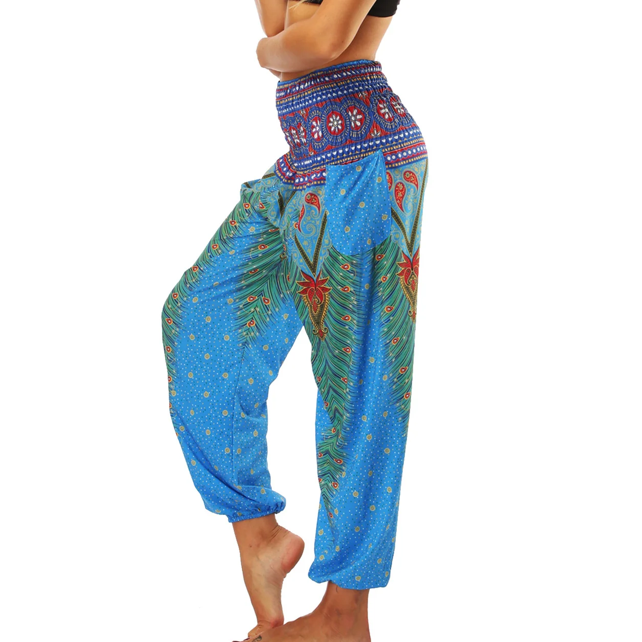Free Size Women's Loose Harem Pants For Yoga,Bloomers Vintage Print Wide Leg Pants Casual Trousers Yogawear