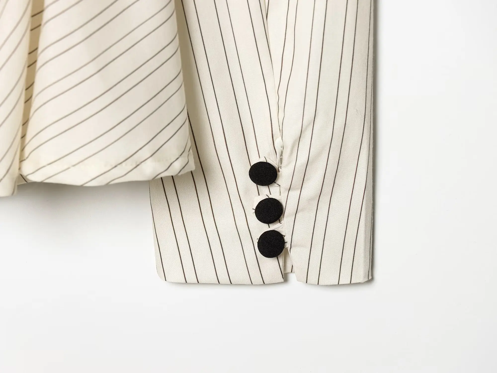 TFMLN Damen Gestreifter Kurzer Rock-Blazer Modischer Langarm Einreihiger V-Ausschnitt Lässige Schicke Jacke für Pendlerinnen – Detail 10