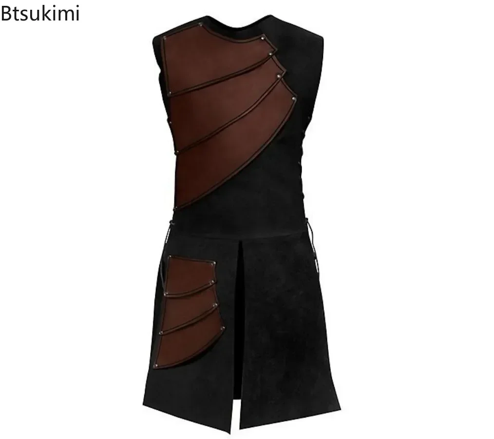 Top senza maniche in pelle da uomo Carnevale medievale rinascimentale Costume cosplay di Halloween Lacci laterali da uomo Abbigliamento per spettacoli teatrali - immagine 5