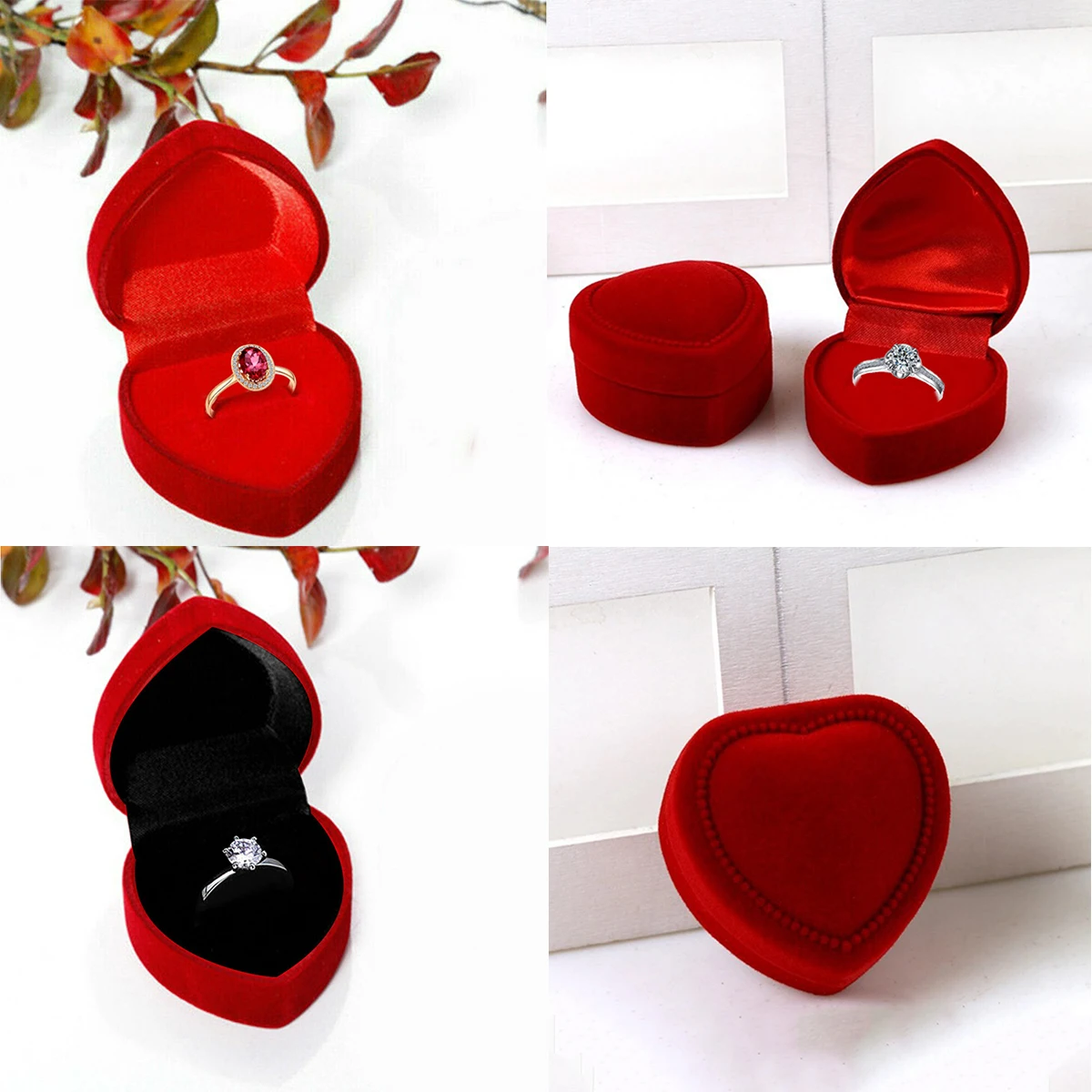 2023 New Velvet Heart Shaped Ring Box Earrings Jewelry Packaging Gift Box Proposal Engagement Wedding Ring Box Counter Display